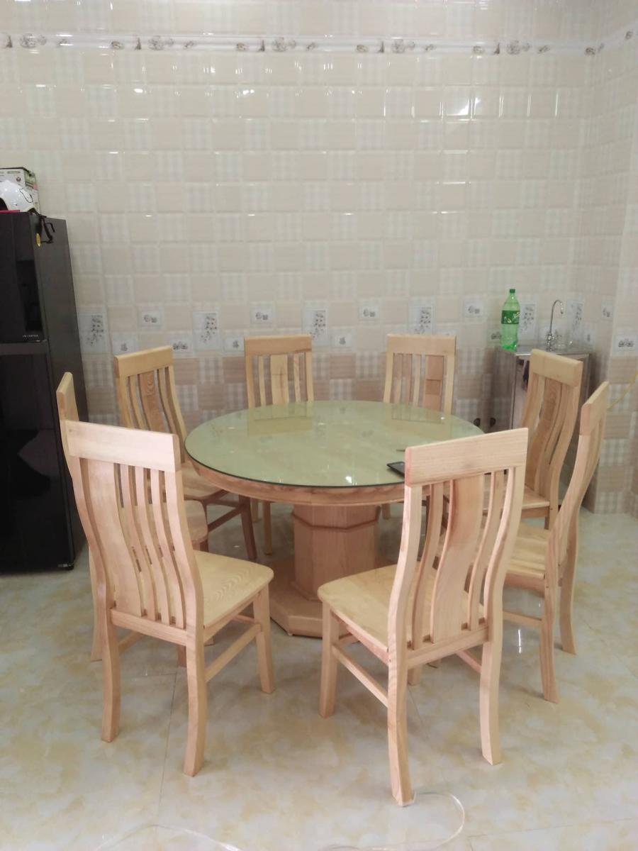 Bộ Bàn Ăn Tròn  Gỗ Sồi Nga 8 ghế hải phòng